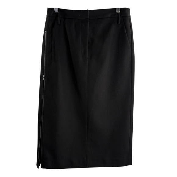 TIBI SIZE 2 BLACK HEM DETAIL MIDI WOOL SKIRT WITH ZIPPER PLEAT PANEL NWT - Picture 1 of 4